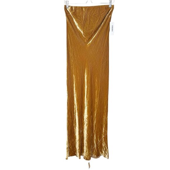 Reformation size L Sylvania Velvet Maxi Dress Gold Strapless Silk Blend Cocktail - Picture 3 of 9